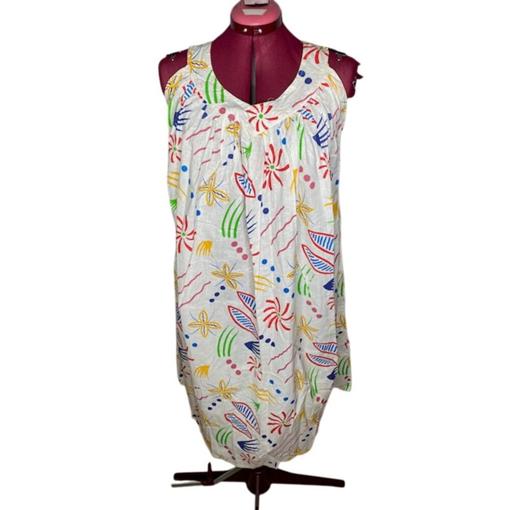 sun dress geometric print white yellow red blue